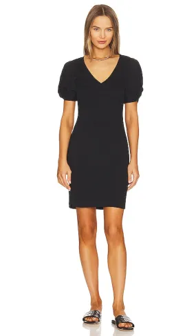1. STATE Puff Sleeve V Neck Ruched Dress in Black