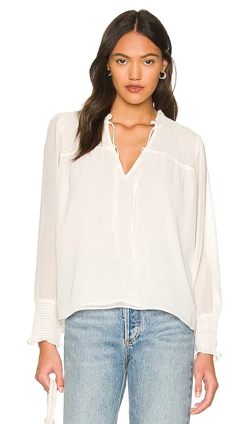 1. STATE Smocked Tie Neck Blouse in Ivory