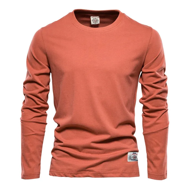 100% Cotton Long Sleeve T shirt For Men Solid Spring Casual Mens T-shirts High Quality Male Tops Classic Clothes Men&#39;s T-shirts