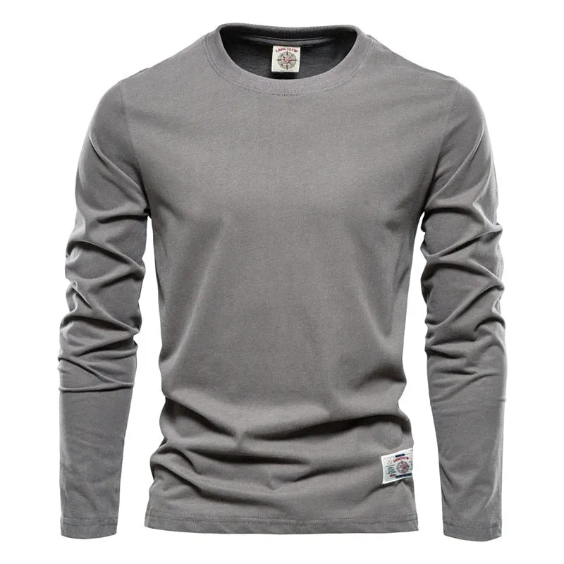 100% Cotton Long Sleeve T shirt For Men Solid Spring Casual Mens T-shirts High Quality Male Tops Classic Clothes Men&#39;s T-shirts