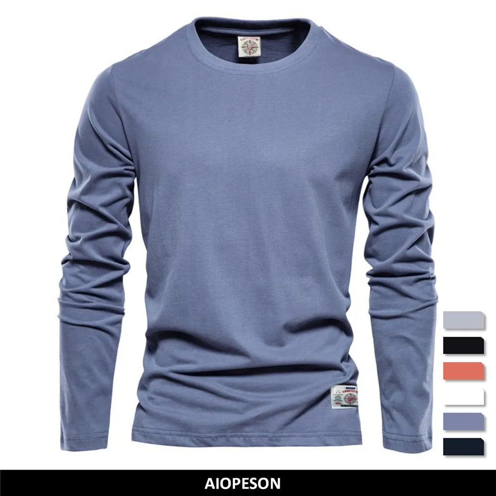 100% Cotton Long Sleeve T shirt For Men Solid Spring Casual Mens T-shirts High Quality Male Tops Classic Clothes Men&#39;s T-shirts