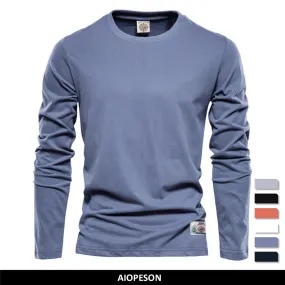 100% Cotton Long Sleeve T shirt For Men Solid Spring Casual Mens T-shirts High Quality Male Tops Classic Clothes Men&#39;s T-shirts