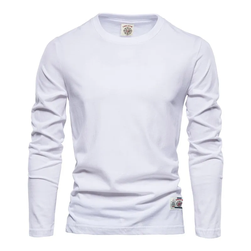 100% Cotton Long Sleeve T shirt For Men Solid Spring Casual Mens T-shirts High Quality Male Tops Classic Clothes Men&#39;s T-shirts