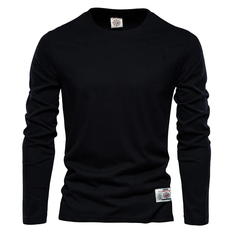 100% Cotton Long Sleeve T shirt For Men Solid Spring Casual Mens T-shirts High Quality Male Tops Classic Clothes Men&#39;s T-shirts