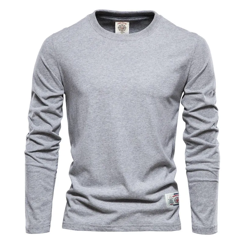 100% Cotton Long Sleeve T shirt For Men Solid Spring Casual Mens T-shirts High Quality Male Tops Classic Clothes Men&#39;s T-shirts