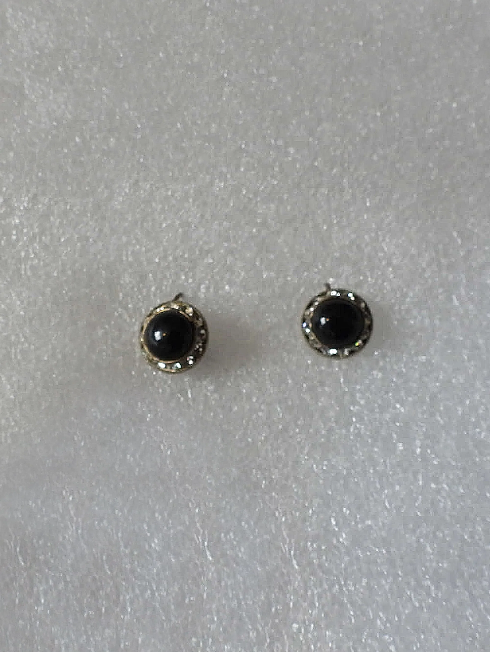 1950s Black Glass & Diamante Earrings - Screw Back