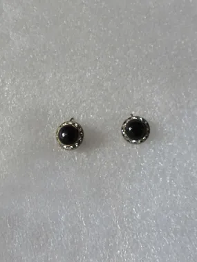 1950s Black Glass & Diamante Earrings - Screw Back