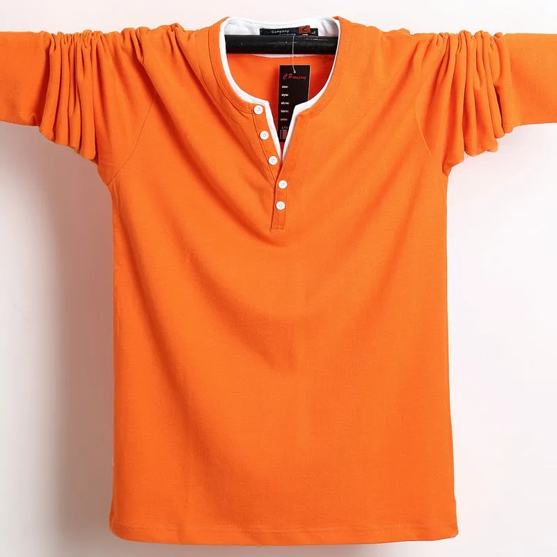2022 Autumn Men T Shirt Button Big Tall Cotton Long Sleeve T Shirts Men Big Size Casual T-Shirt Solid 5xl 6xl Fit Tee Top Male