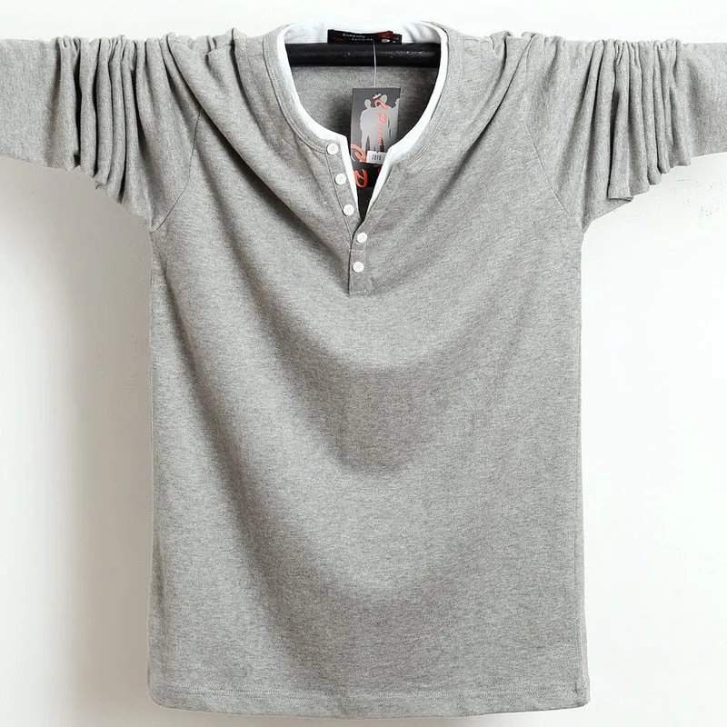 2022 Autumn Men T Shirt Button Big Tall Cotton Long Sleeve T Shirts Men Big Size Casual T-Shirt Solid 5xl 6xl Fit Tee Top Male