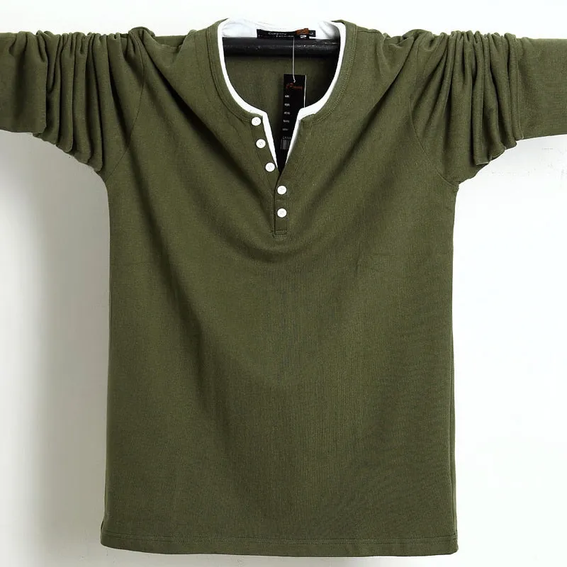 2022 Autumn Men T Shirt Button Big Tall Cotton Long Sleeve T Shirts Men Big Size Casual T-Shirt Solid 5xl 6xl Fit Tee Top Male