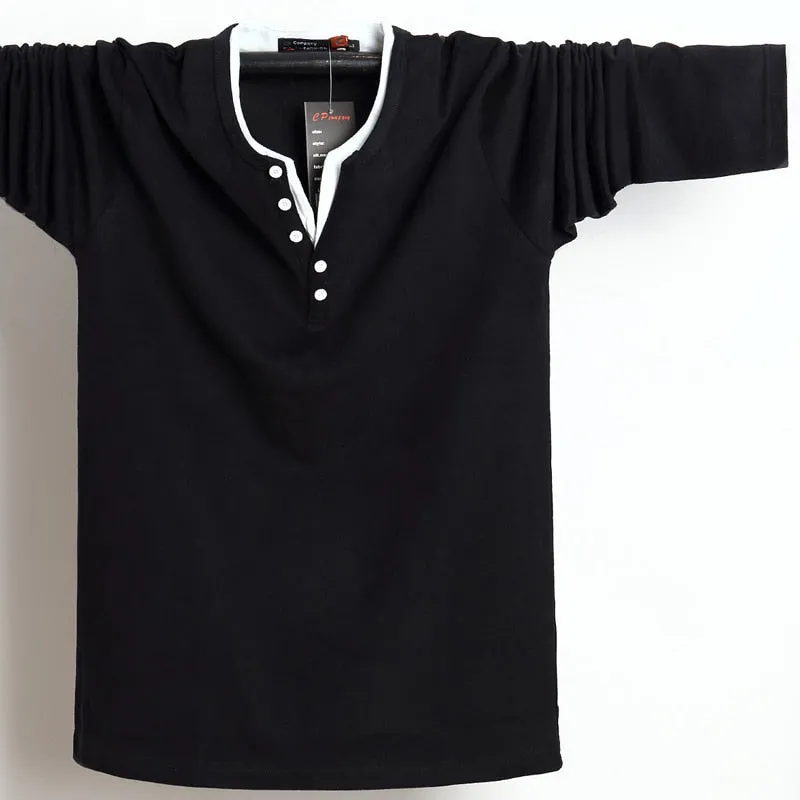 2022 Autumn Men T Shirt Button Big Tall Cotton Long Sleeve T Shirts Men Big Size Casual T-Shirt Solid 5xl 6xl Fit Tee Top Male