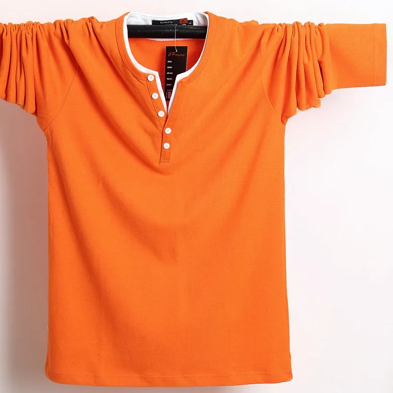 2022 Autumn Men T Shirt Button Big Tall Cotton Long Sleeve T Shirts Men Big Size Casual T-Shirt Solid 5xl 6xl Fit Tee Top Male