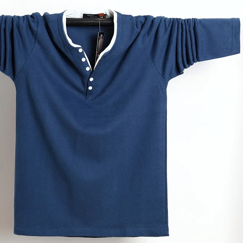 2022 Autumn Men T Shirt Button Big Tall Cotton Long Sleeve T Shirts Men Big Size Casual T-Shirt Solid 5xl 6xl Fit Tee Top Male