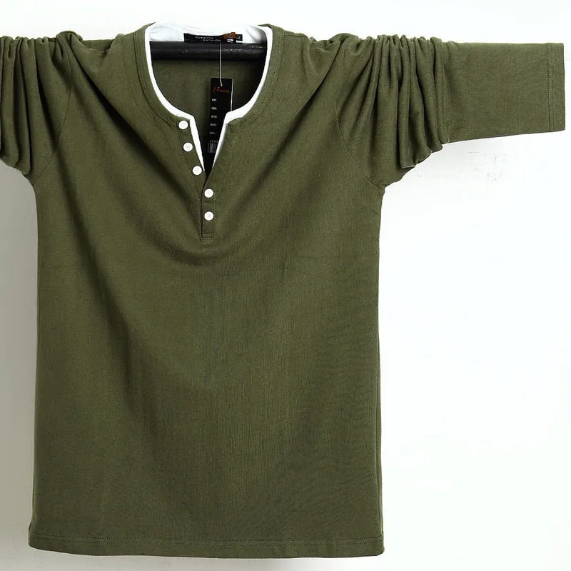 2022 Autumn Men T Shirt Button Big Tall Cotton Long Sleeve T Shirts Men Big Size Casual T-Shirt Solid 5xl 6xl Fit Tee Top Male