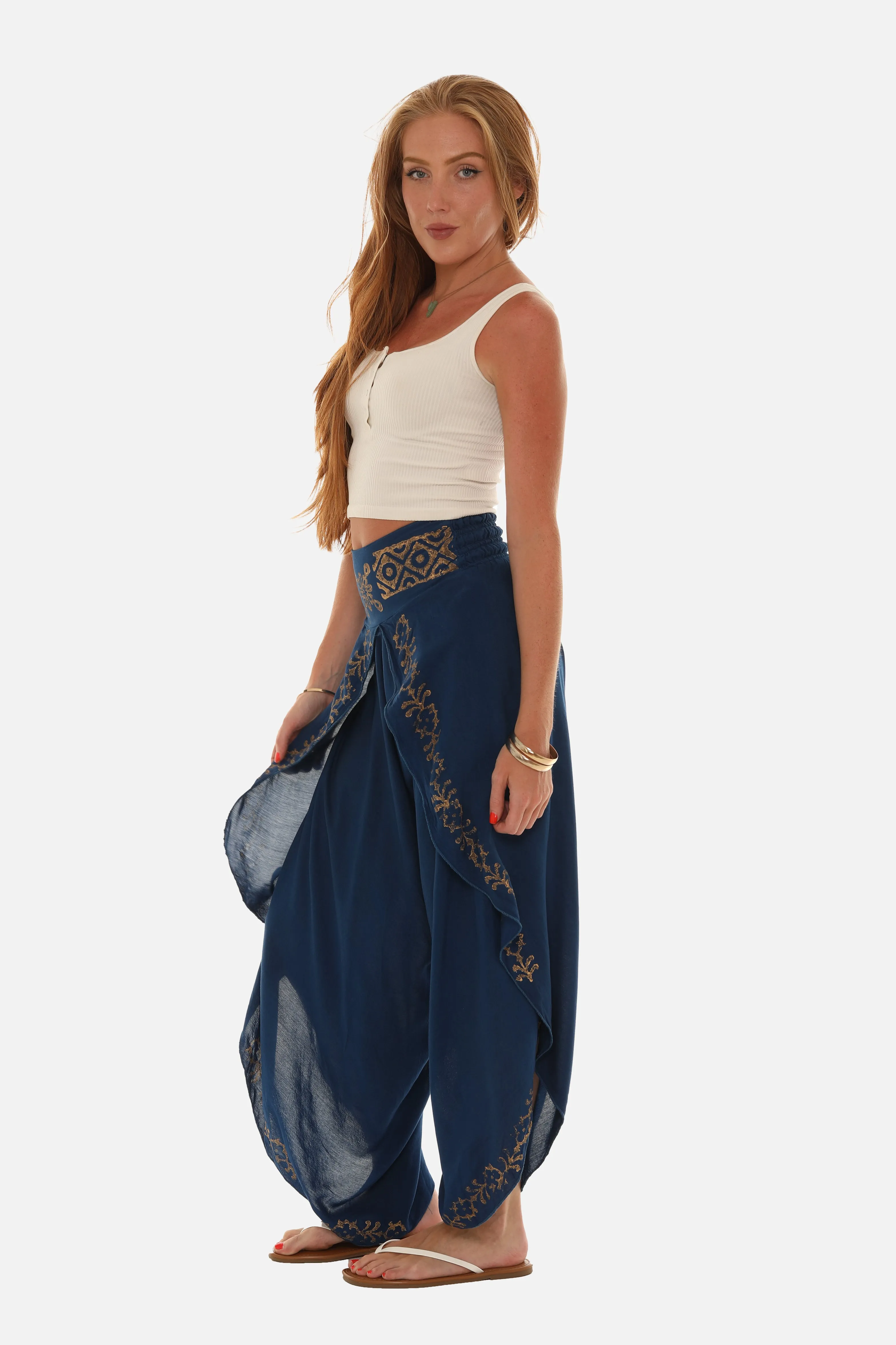 Block Print Women's Front Split Open Harem Pants