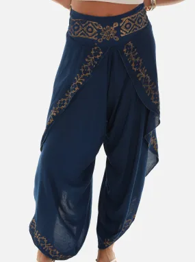 Block Print Women's Front Split Open Harem Pants