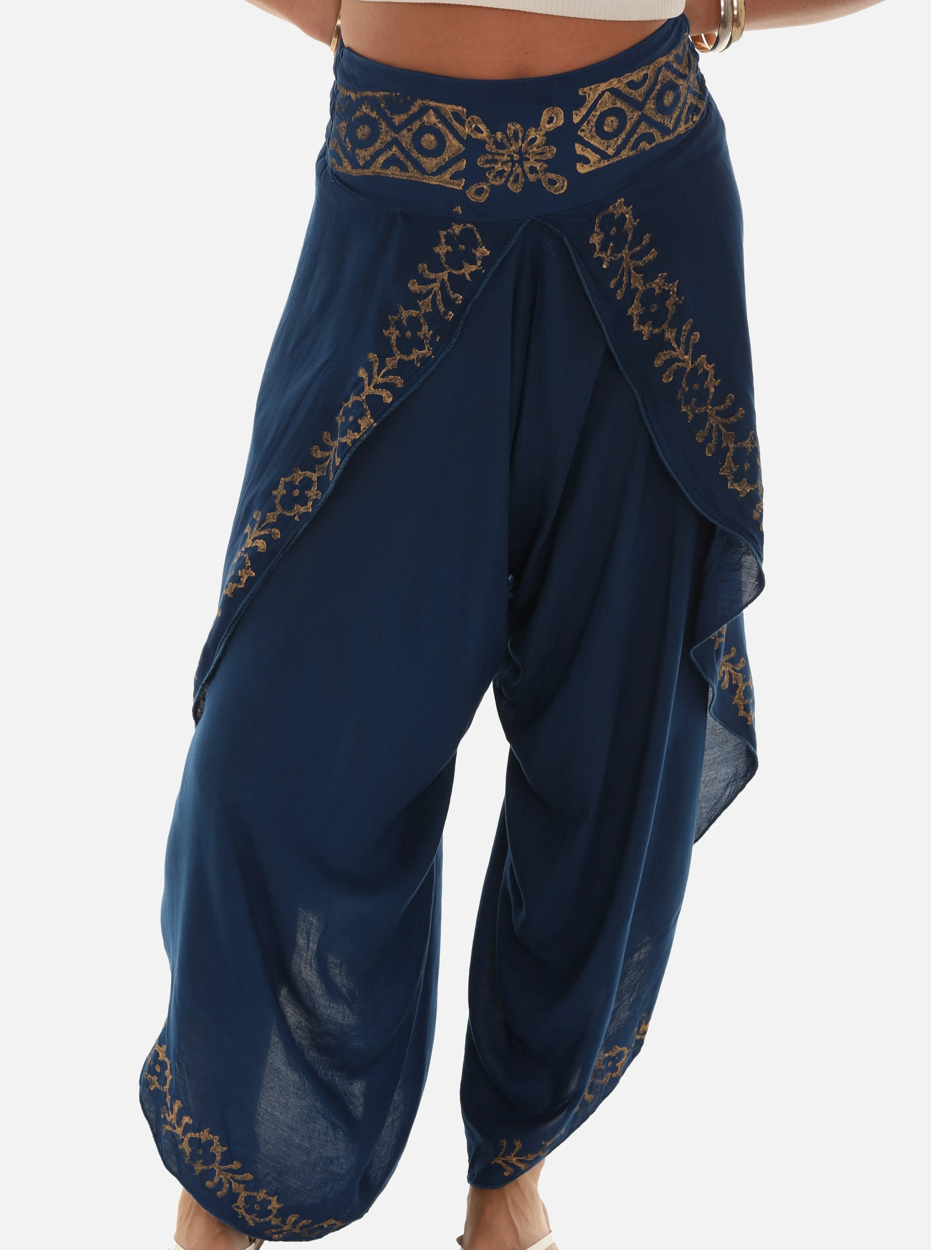 Block Print Women's Front Split Open Harem Pants