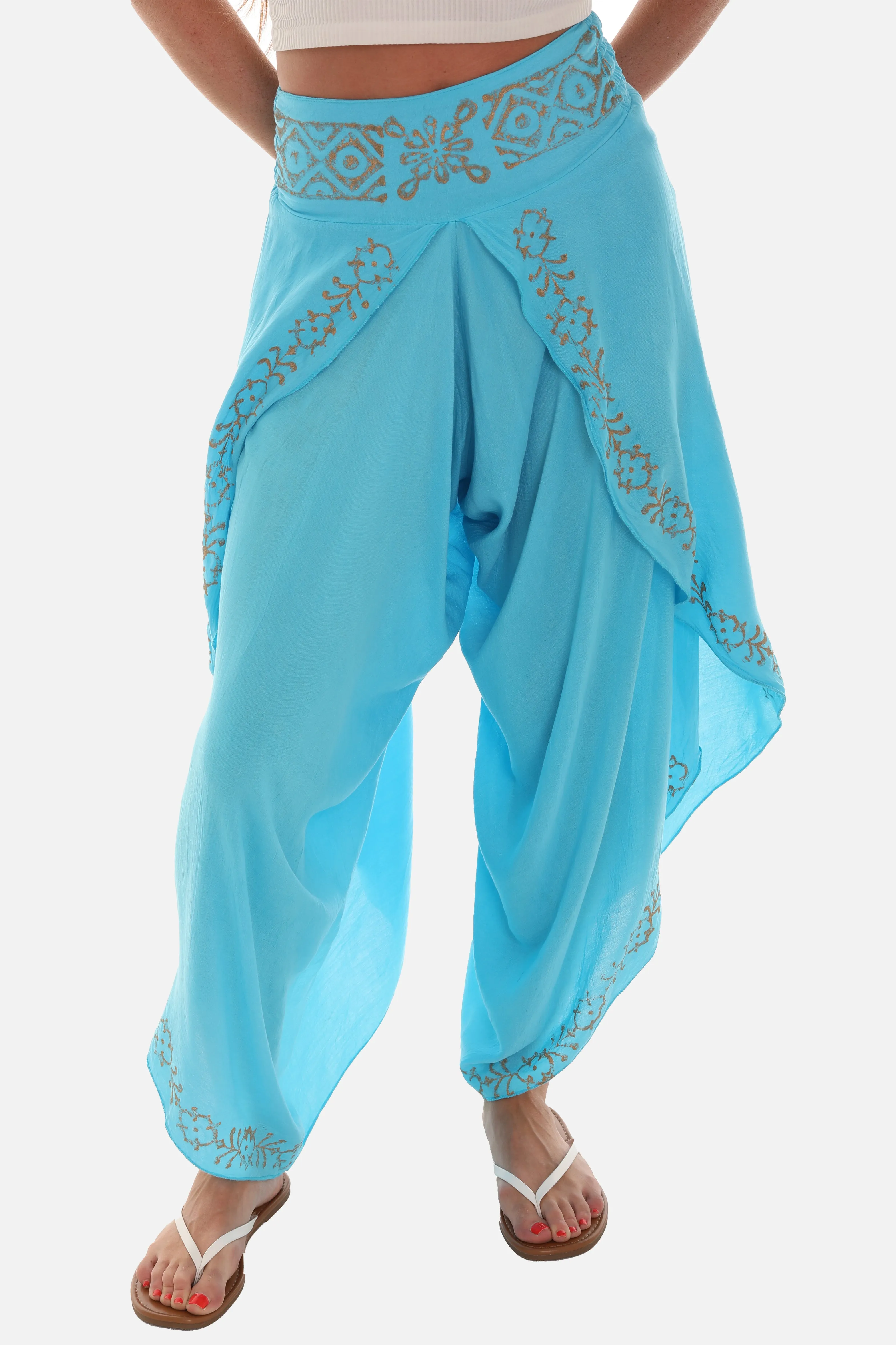 Block Print Women's Front Split Open Harem Pants