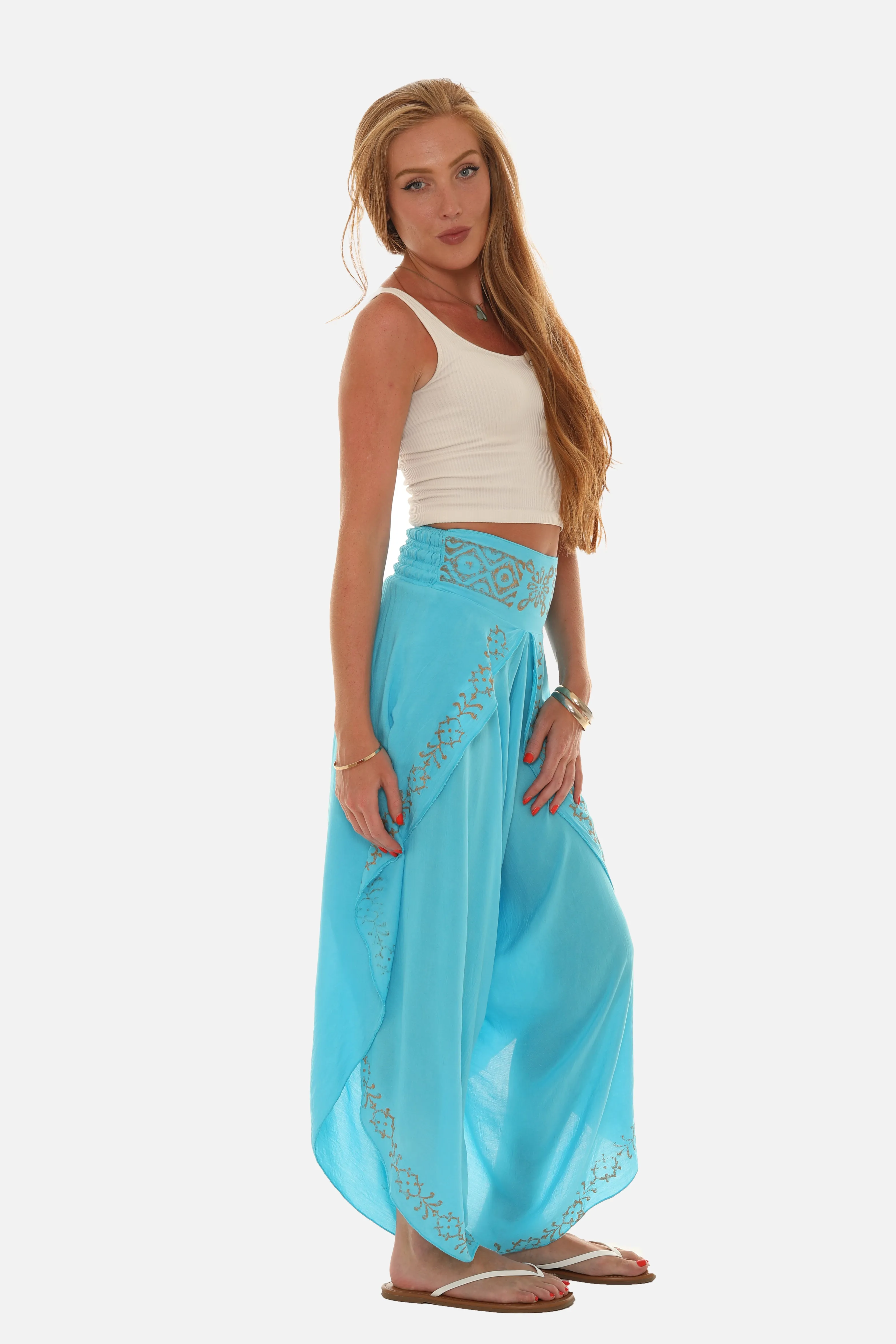 Block Print Women's Front Split Open Harem Pants