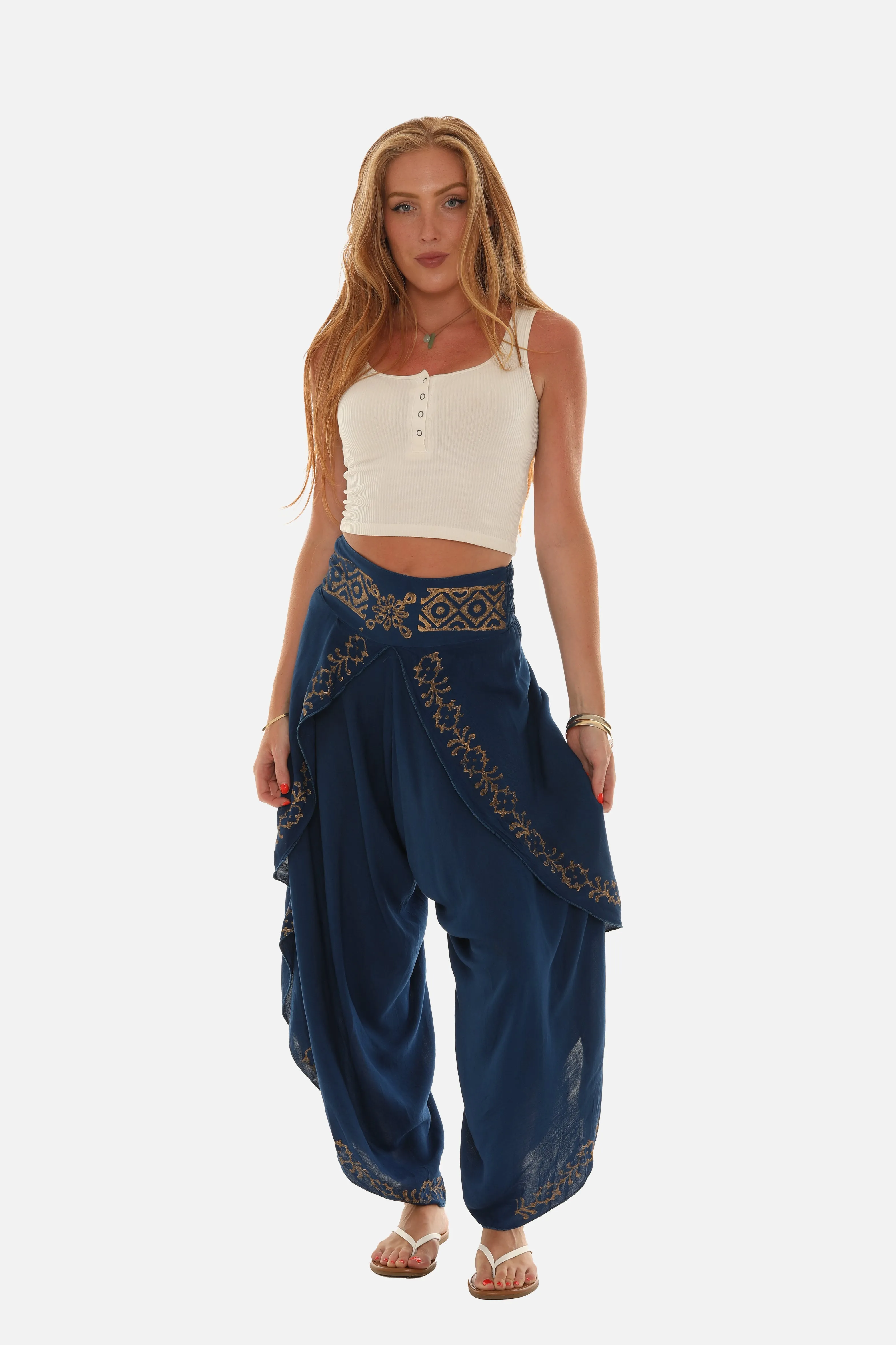 Block Print Women's Front Split Open Harem Pants