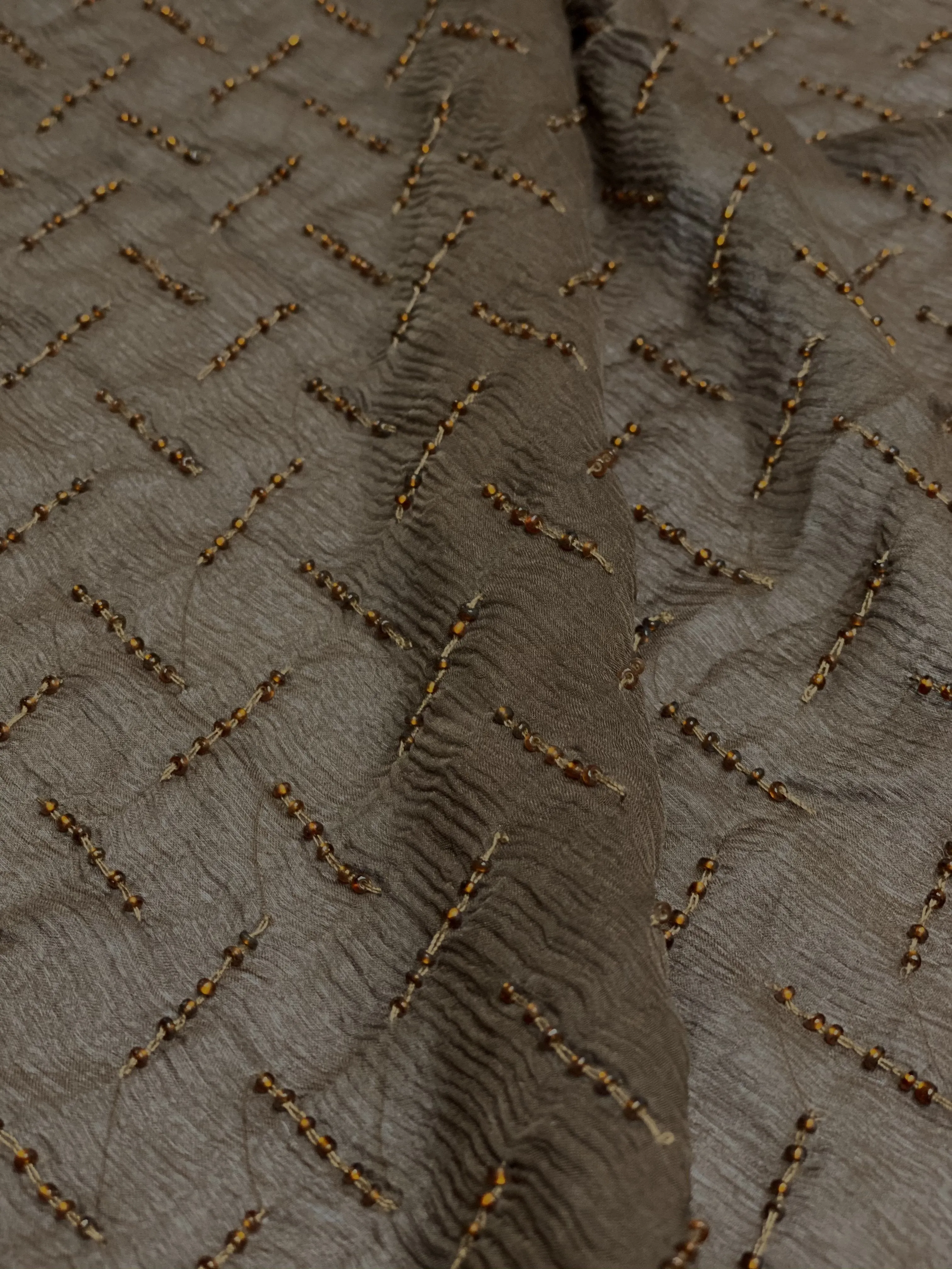 Brown Sequin & Beads On Silk Chiffon JEC-109-1 Fabric