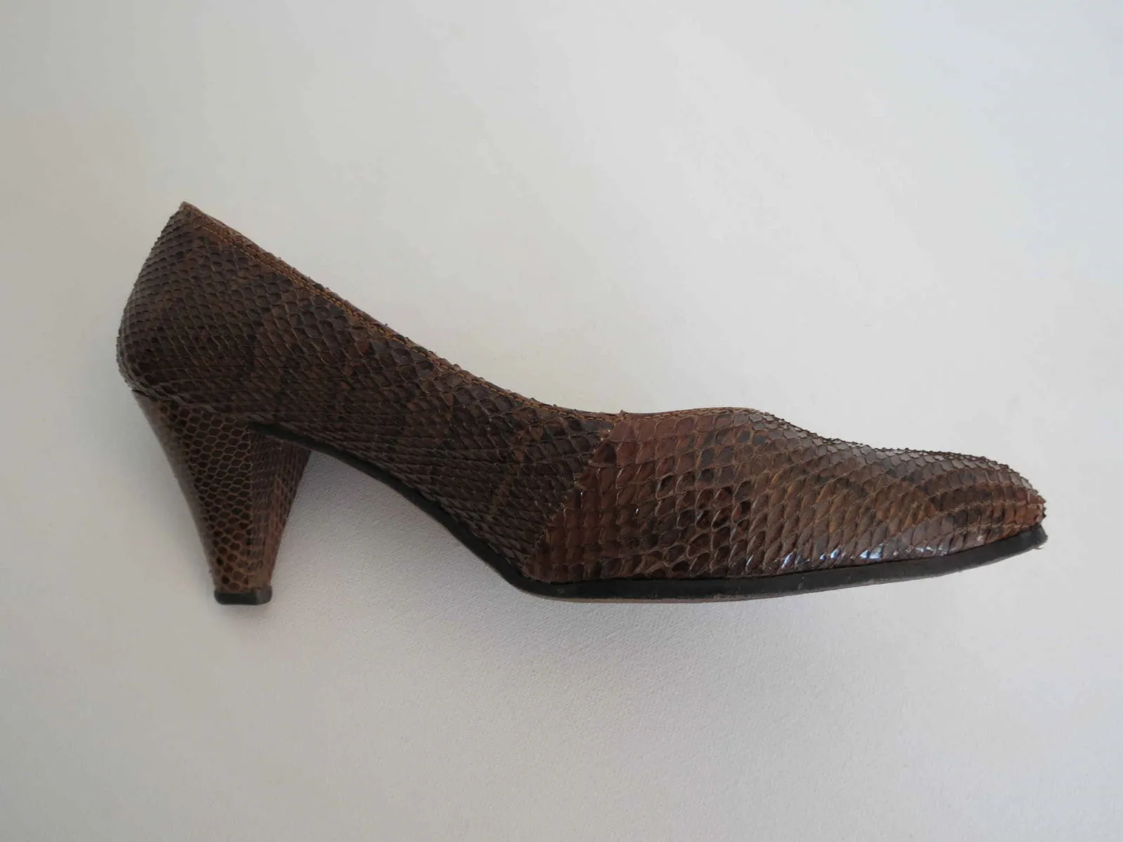 Brown Snakeskin Shoes, Heels by Power Shoe - 1950s - Size AU/US 6