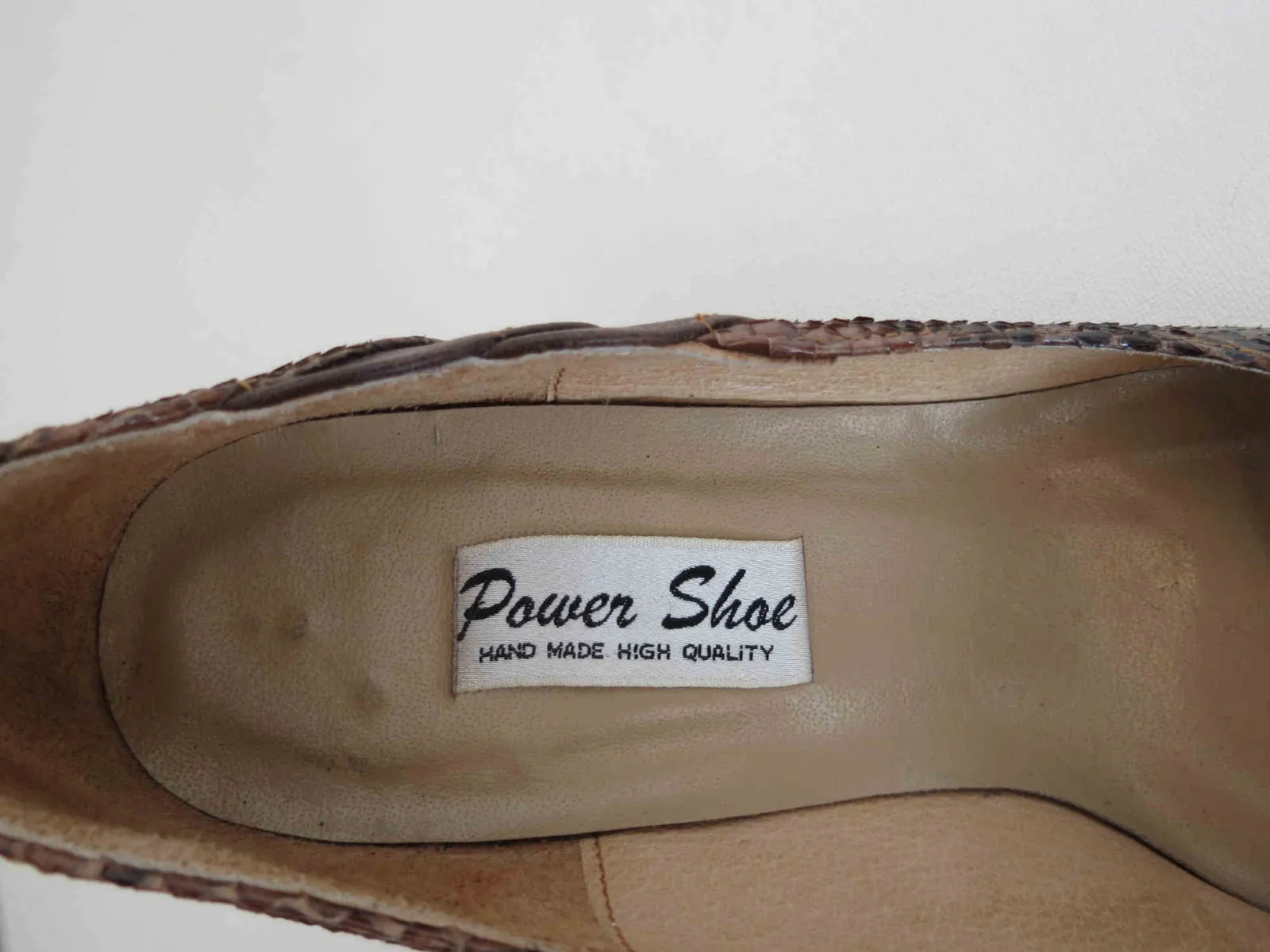 Brown Snakeskin Shoes, Heels by Power Shoe - 1950s - Size AU/US 6