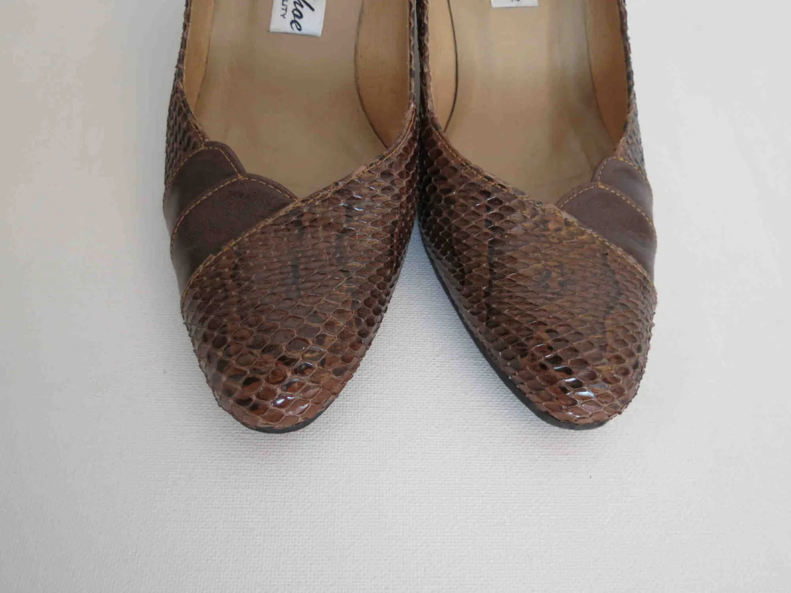 Brown Snakeskin Shoes, Heels by Power Shoe - 1950s - Size AU/US 6