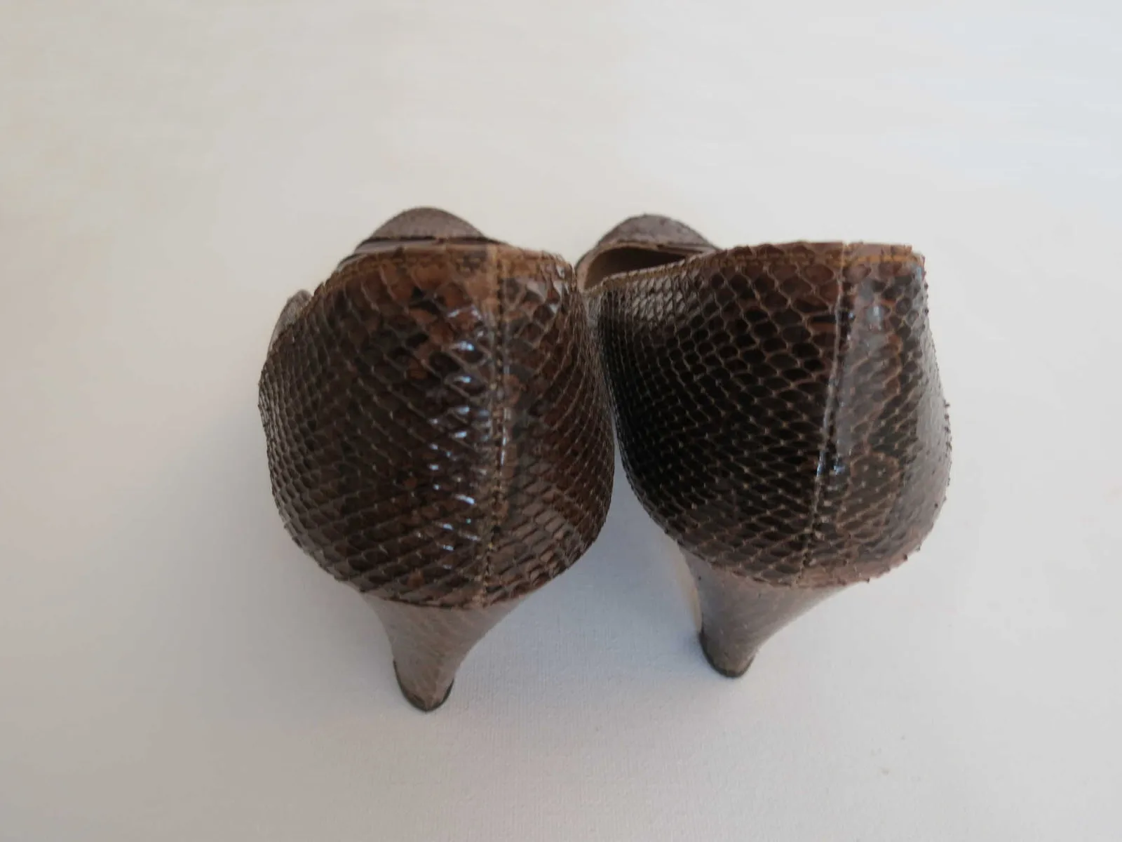 Brown Snakeskin Shoes, Heels by Power Shoe - 1950s - Size AU/US 6