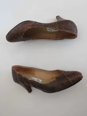 Brown Snakeskin Shoes, Heels by Power Shoe - 1950s - Size AU/US 6