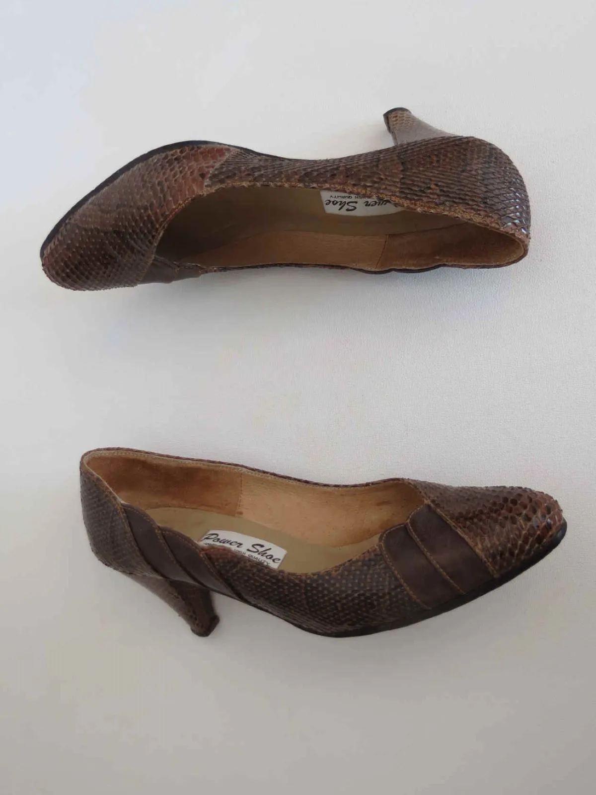 Brown Snakeskin Shoes, Heels by Power Shoe - 1950s - Size AU/US 6