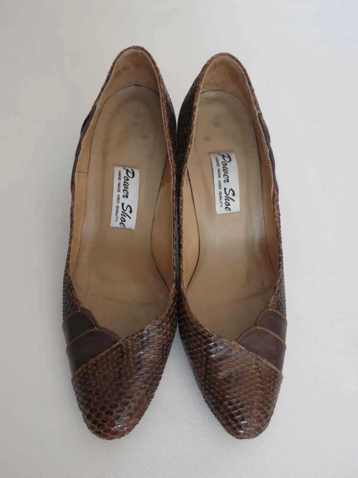 Brown Snakeskin Shoes, Heels by Power Shoe - 1950s - Size AU/US 6