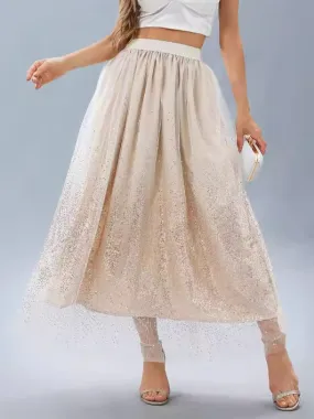 CHICMY- Women's 2024 Tulle Skirts Sequin Gradient Mest Long Skirt for Holiday Vacation Photograph Party
