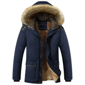 chouyatou Men's Winter Removable Hooded Frost-Fighter Sherpa Lined Midi Packable Parka Jackets, Navy, Fits like Men's Small