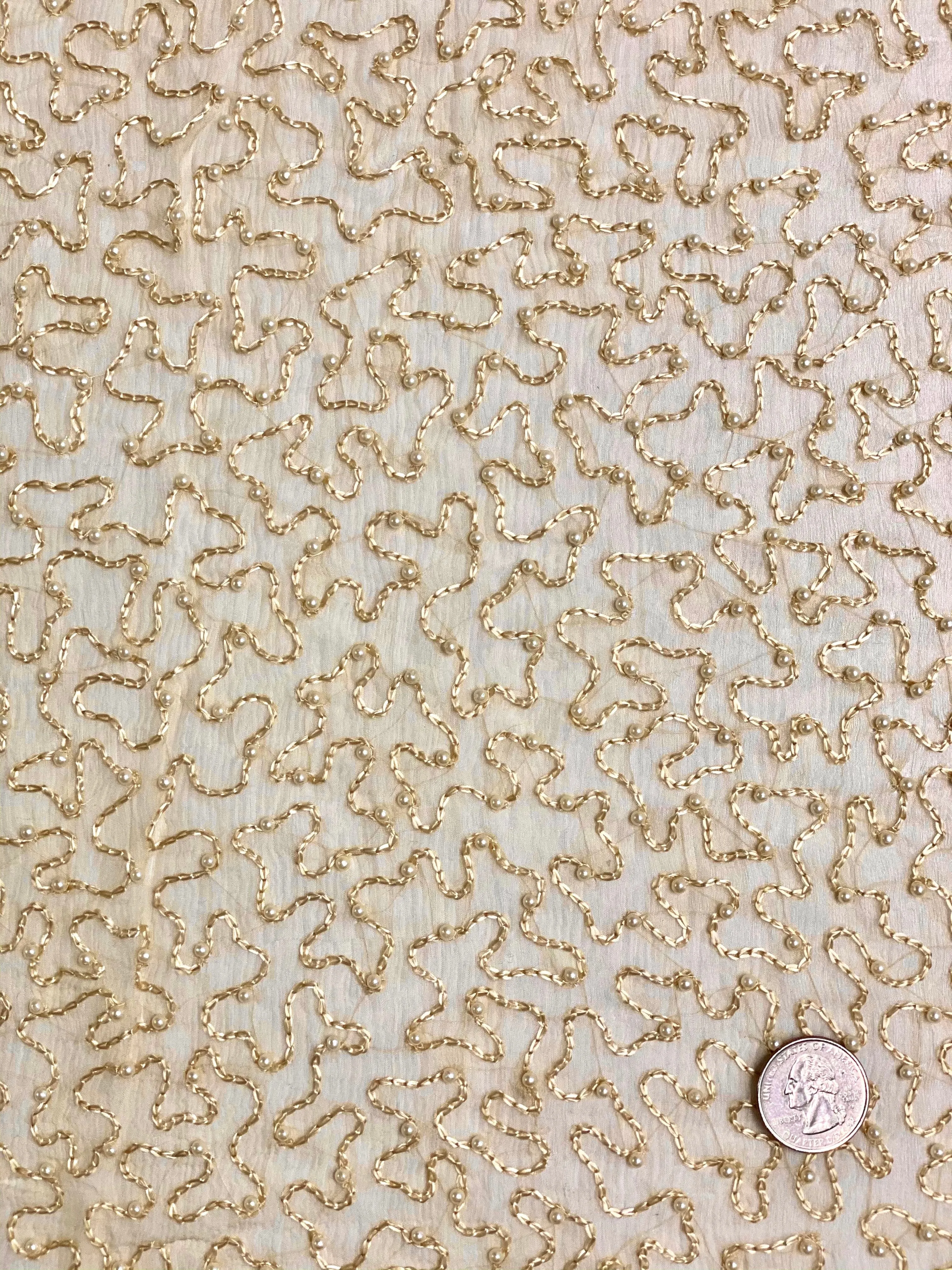 Cloud Cream Sequin & Beads On Silk Chiffon JEC-070-8 Fabric