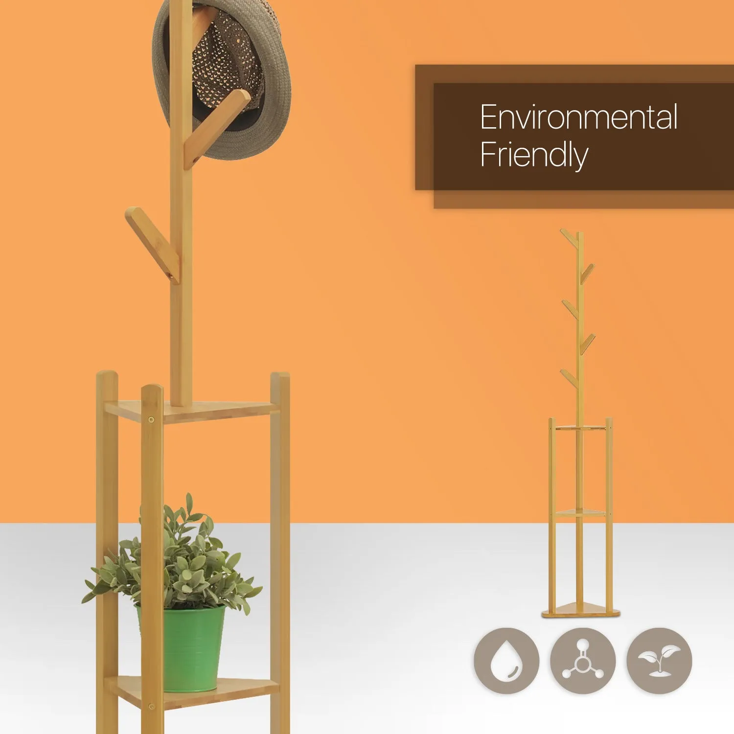 Coat Tree Stand - 3 Tier Triangular Shelves