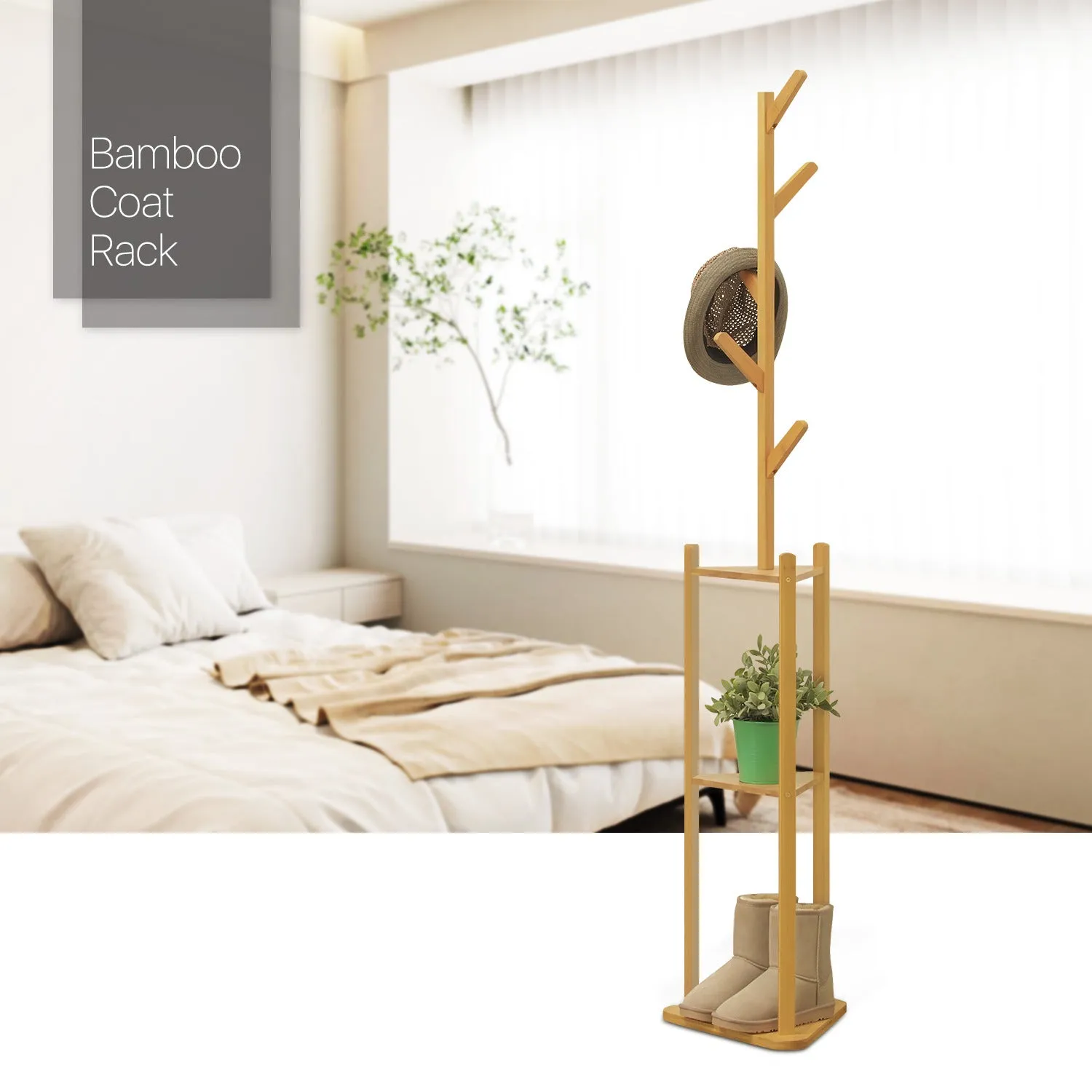 Coat Tree Stand - 3 Tier Triangular Shelves