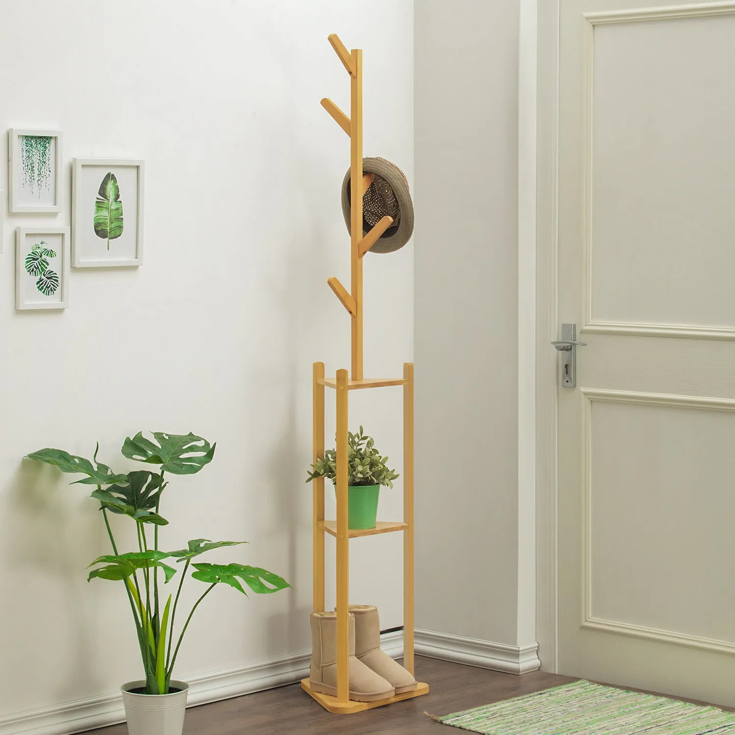 Coat Tree Stand - 3 Tier Triangular Shelves