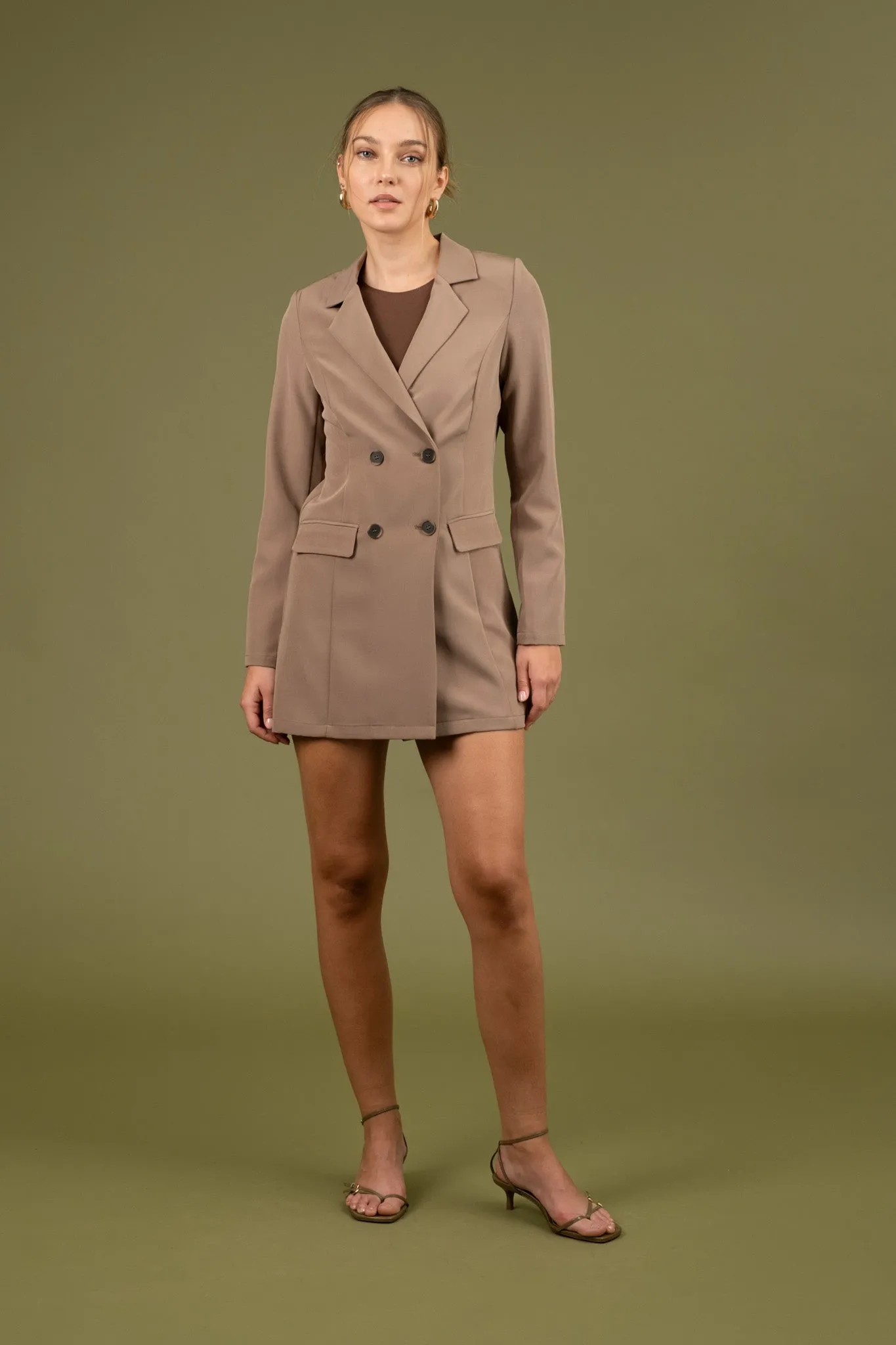 COLLARED BUTTON FRONT LONG SLEEVE TUNIC BLAZER