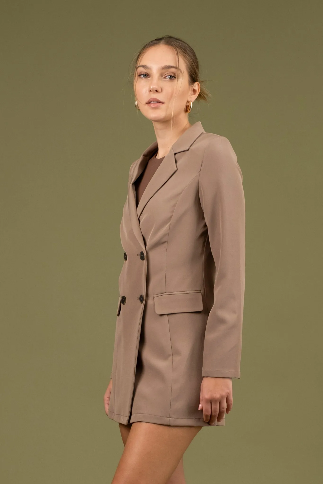 COLLARED BUTTON FRONT LONG SLEEVE TUNIC BLAZER
