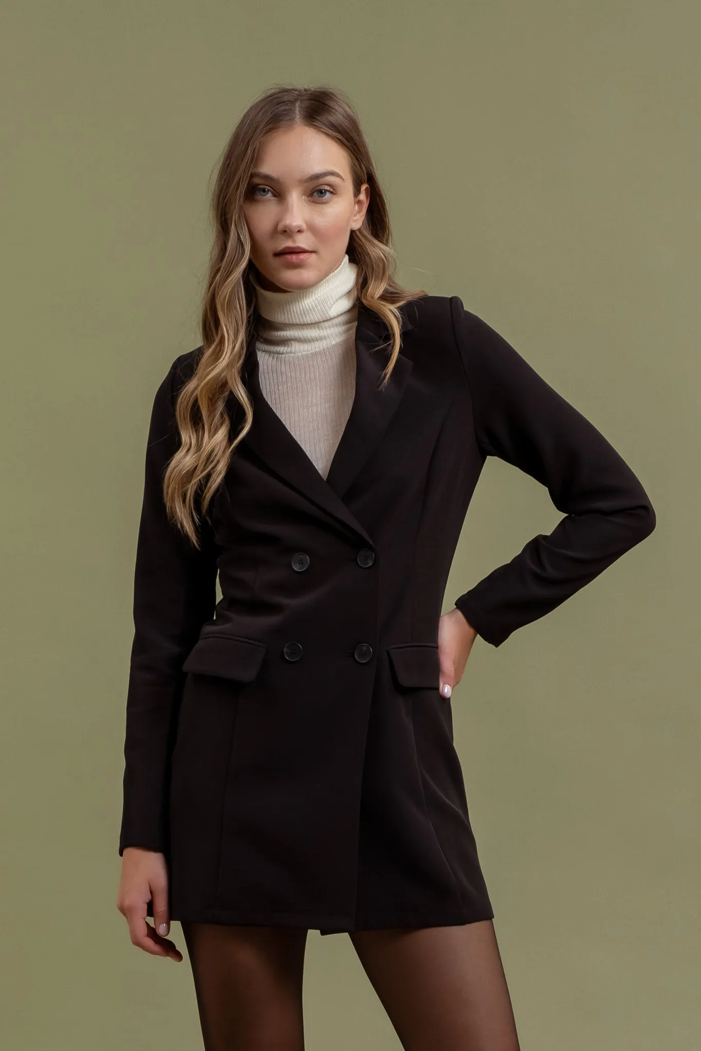 COLLARED BUTTON FRONT LONG SLEEVE TUNIC BLAZER