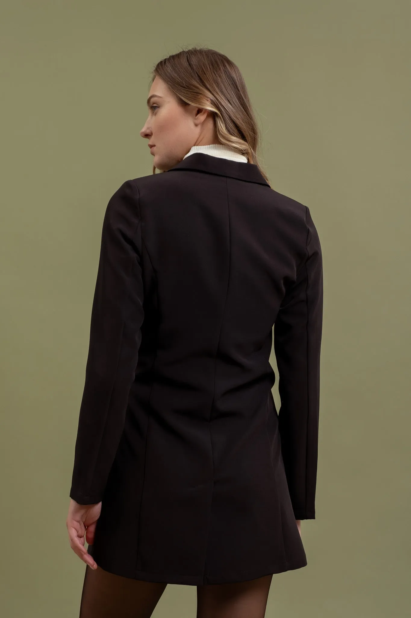 COLLARED BUTTON FRONT LONG SLEEVE TUNIC BLAZER