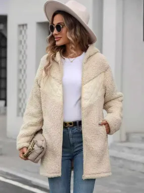 Cozy fleece hooded jacket with pockets