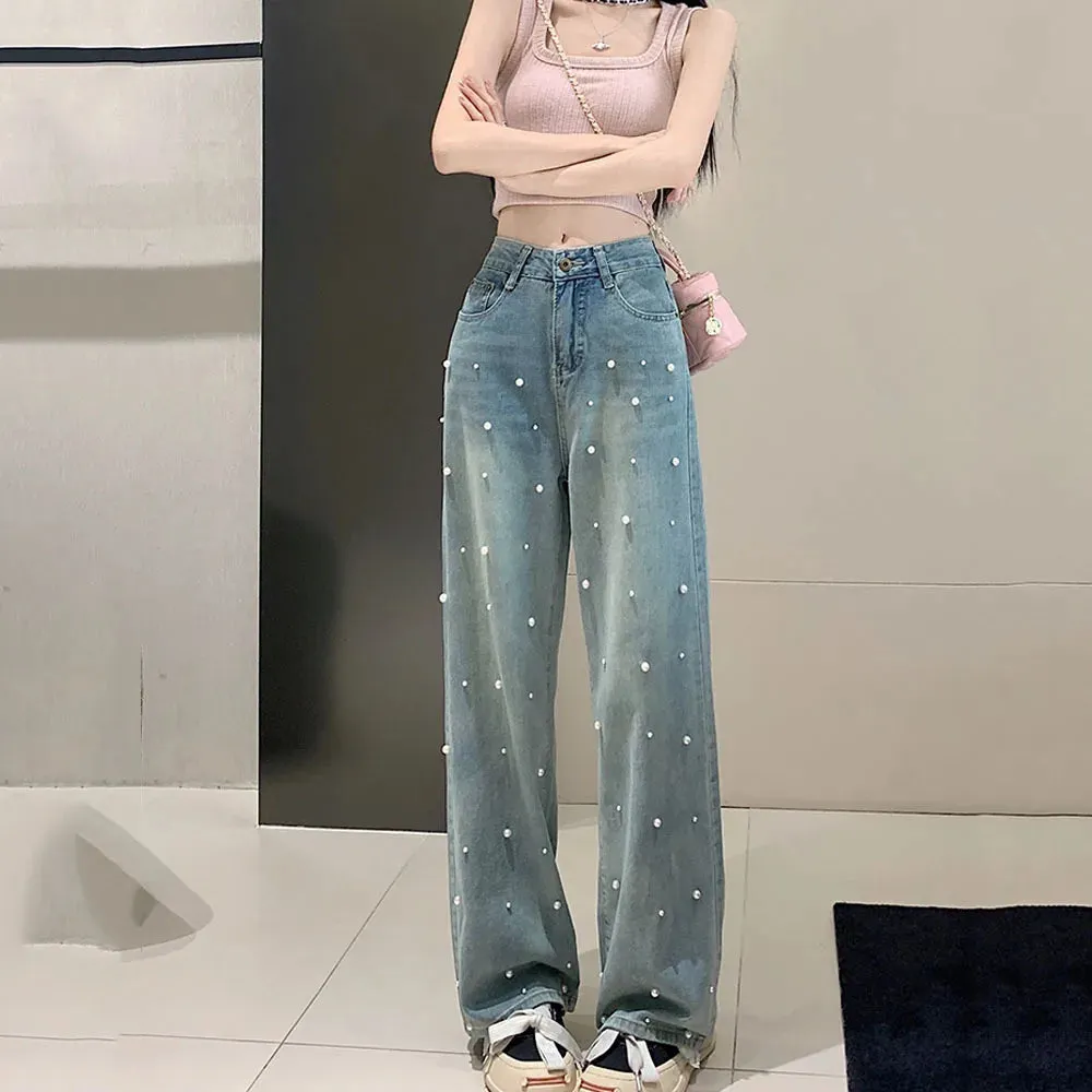 Design Pearl Slimming Loose Casual Baggy Jeans