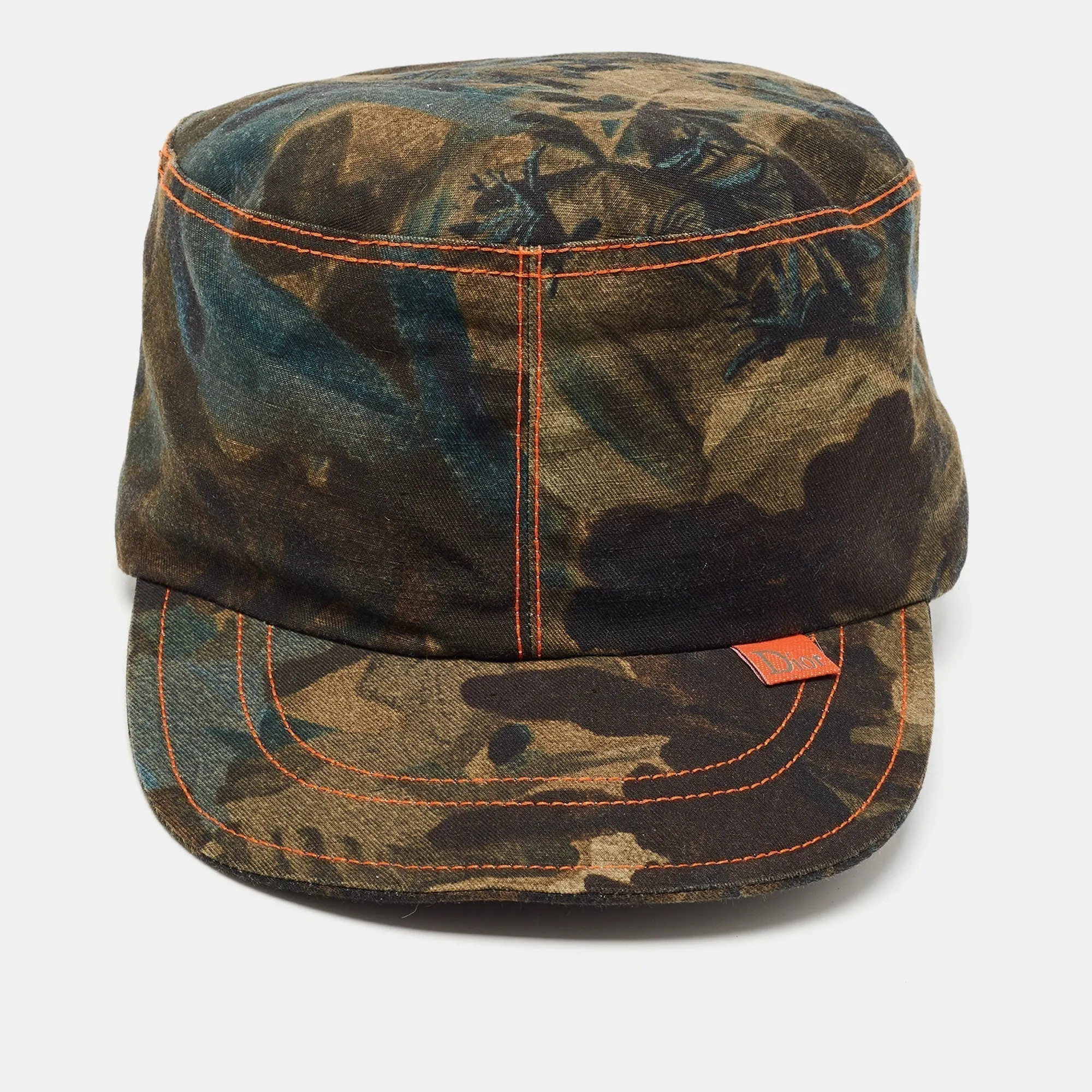 DIOR Vintage Green Printed Cotton & Linen Hat M