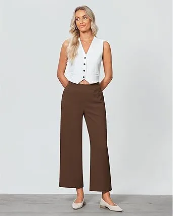 GRAPENT Women's High Rise Classic Trouser Bottoms Slack Pant