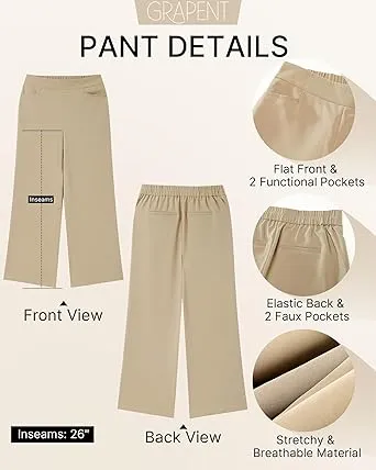 GRAPENT Women's High Rise Classic Trouser Bottoms Slack Pant