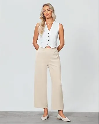 GRAPENT Women's High Rise Classic Trouser Bottoms Slack Pant