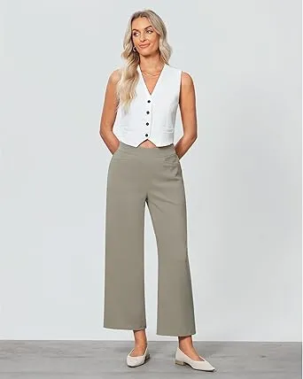 GRAPENT Women's High Rise Classic Trouser Bottoms Slack Pant