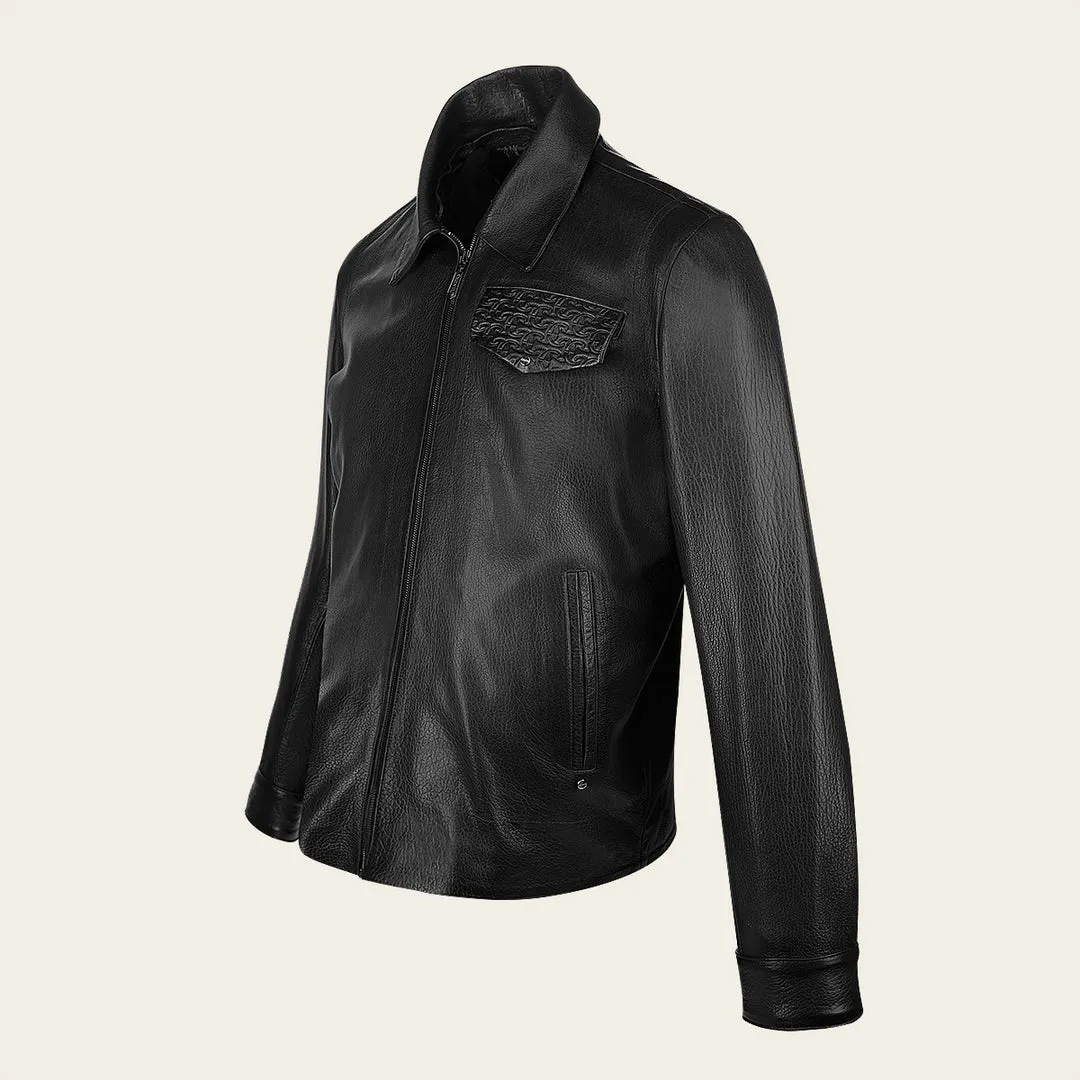 H363BOB- Cuadra black dress casual fashion aviator leather jacket for men